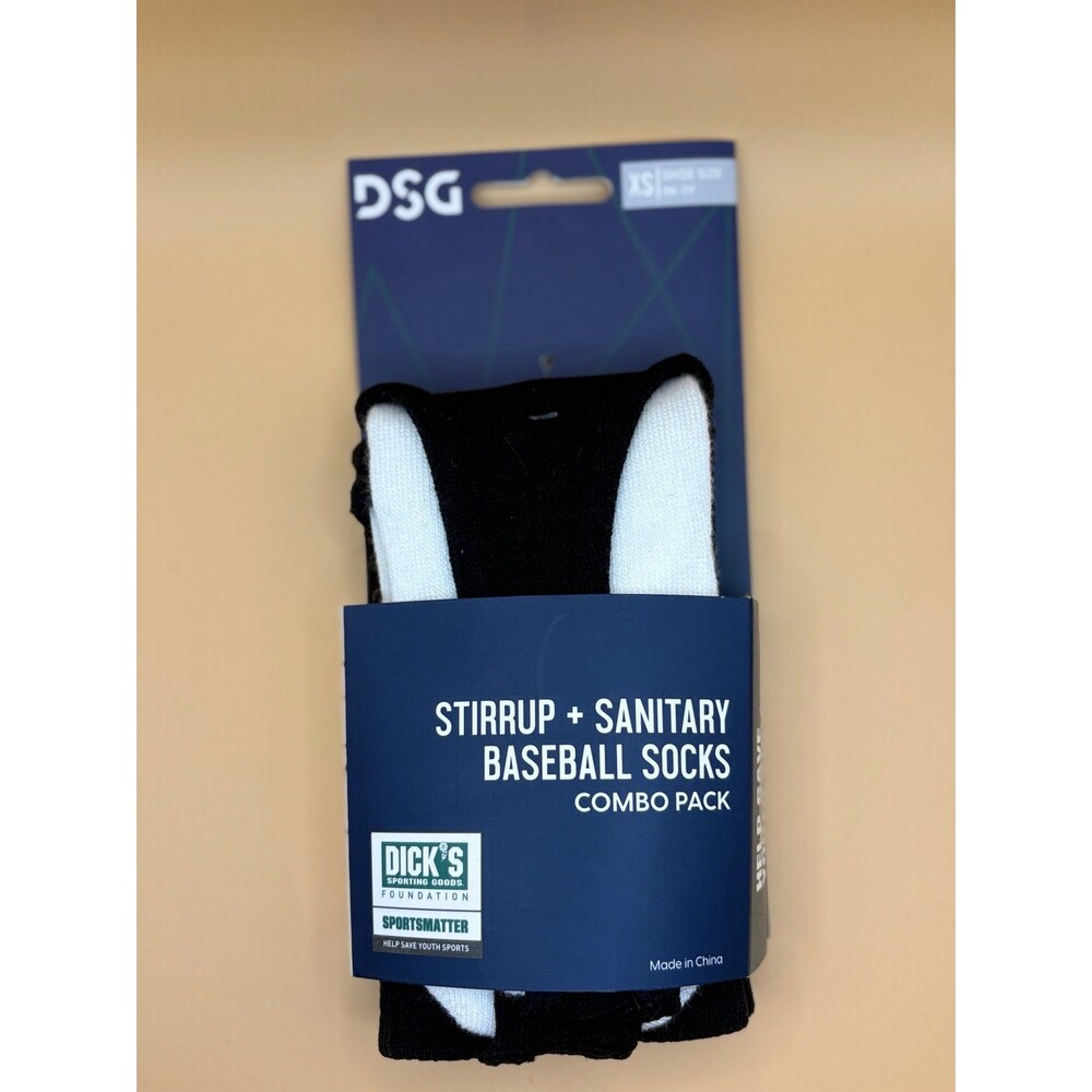 DSG 'STIRUP + SANITARY' BOYS XSMALL 9K-1Y’ WHITE AND BLACK‎ BASEBALL SOCKS